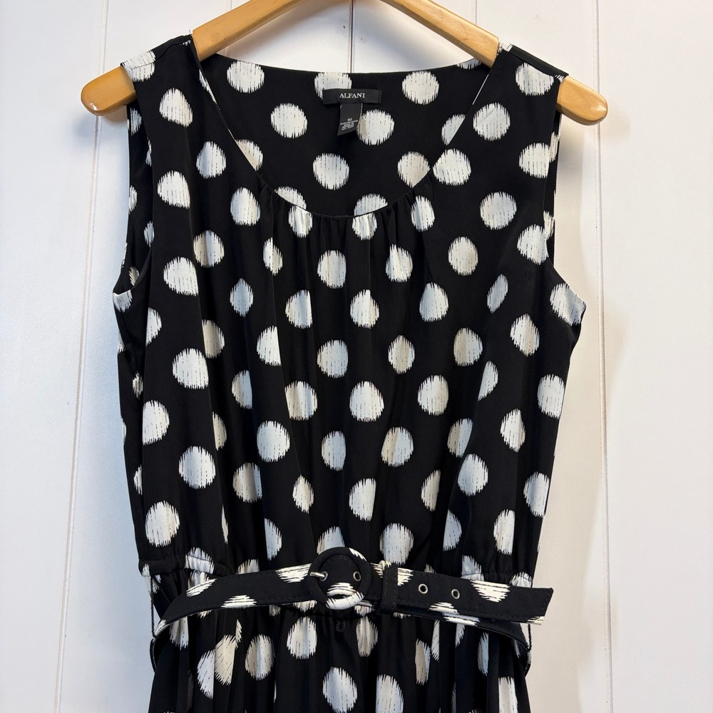 Alfani Minimalist Polka Dot Belted Dress Women Size 10 Classic Office Business - Picture 7 of 8